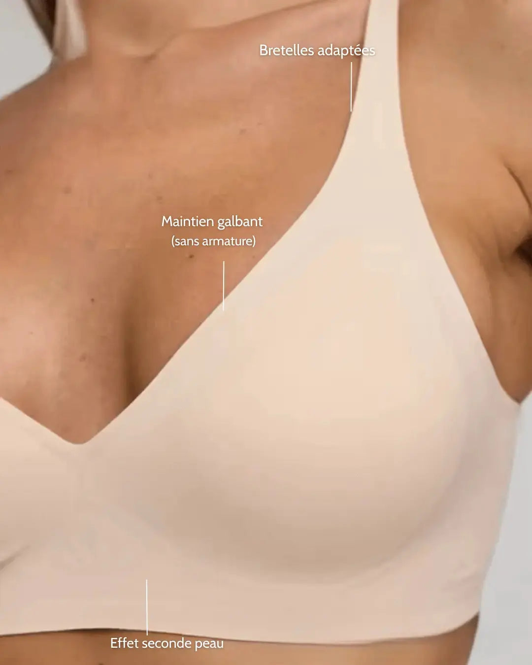 Soutien-gorge push-up sans armature avec col V - Beige nude