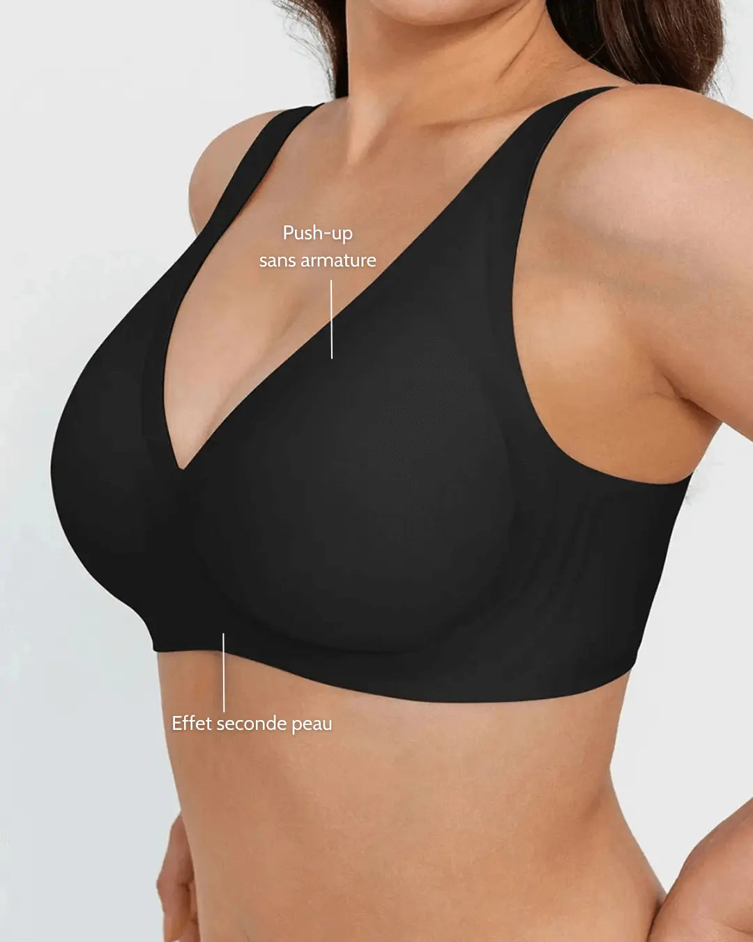 Soutien-gorge push-up sans armature avec col V - Noir onyx