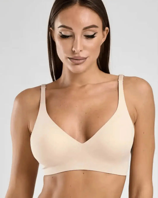 Soutien-gorge push-up sans armature avec col V - Beige nude