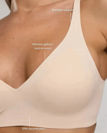 Soutien-gorge push-up sans armature avec col V - Beige nude