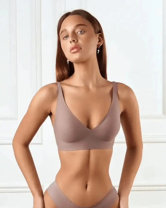 Soutien-gorge push-up sans armature avec col V - Mauve taupe