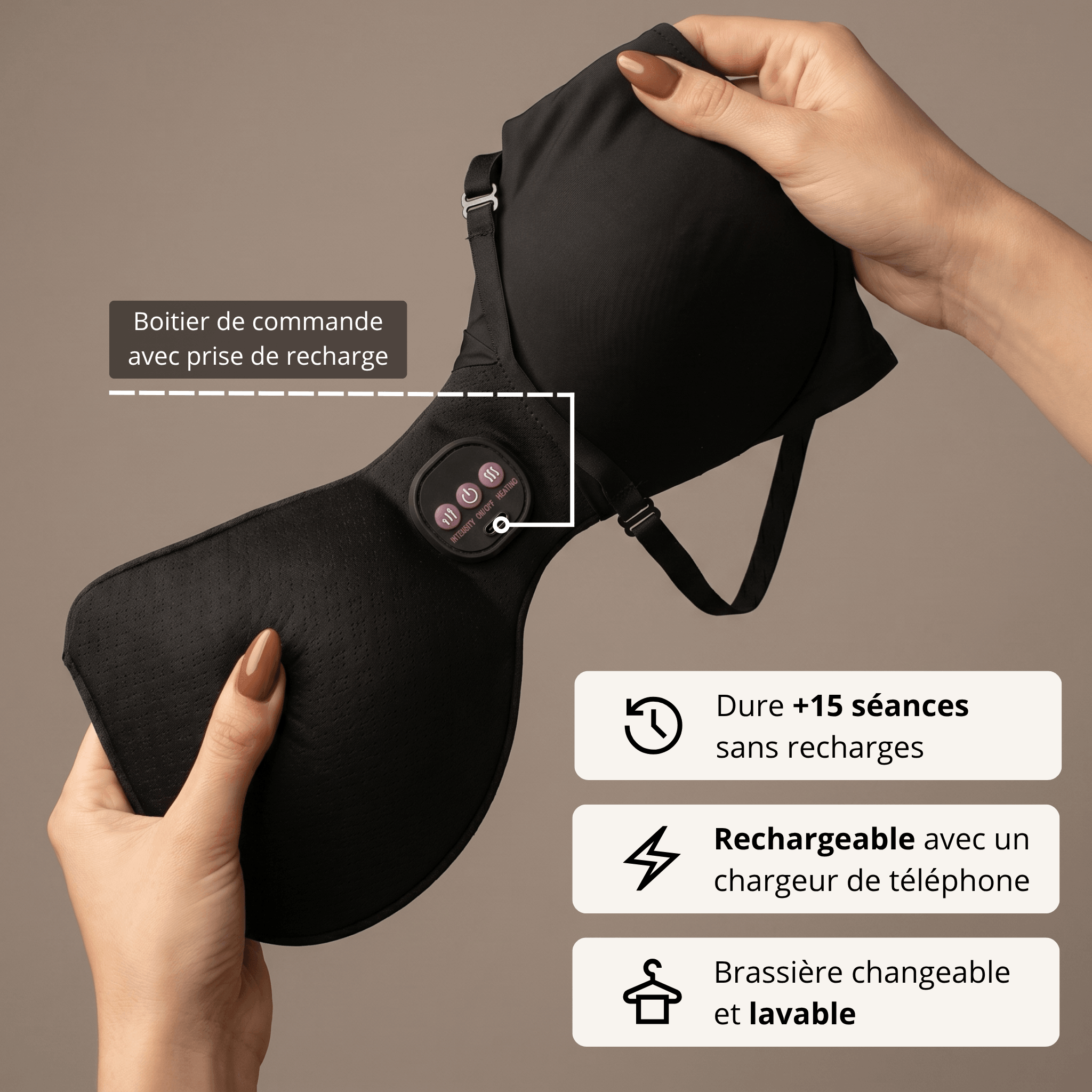 Brassière massante et galbante Montainoir™-Noire