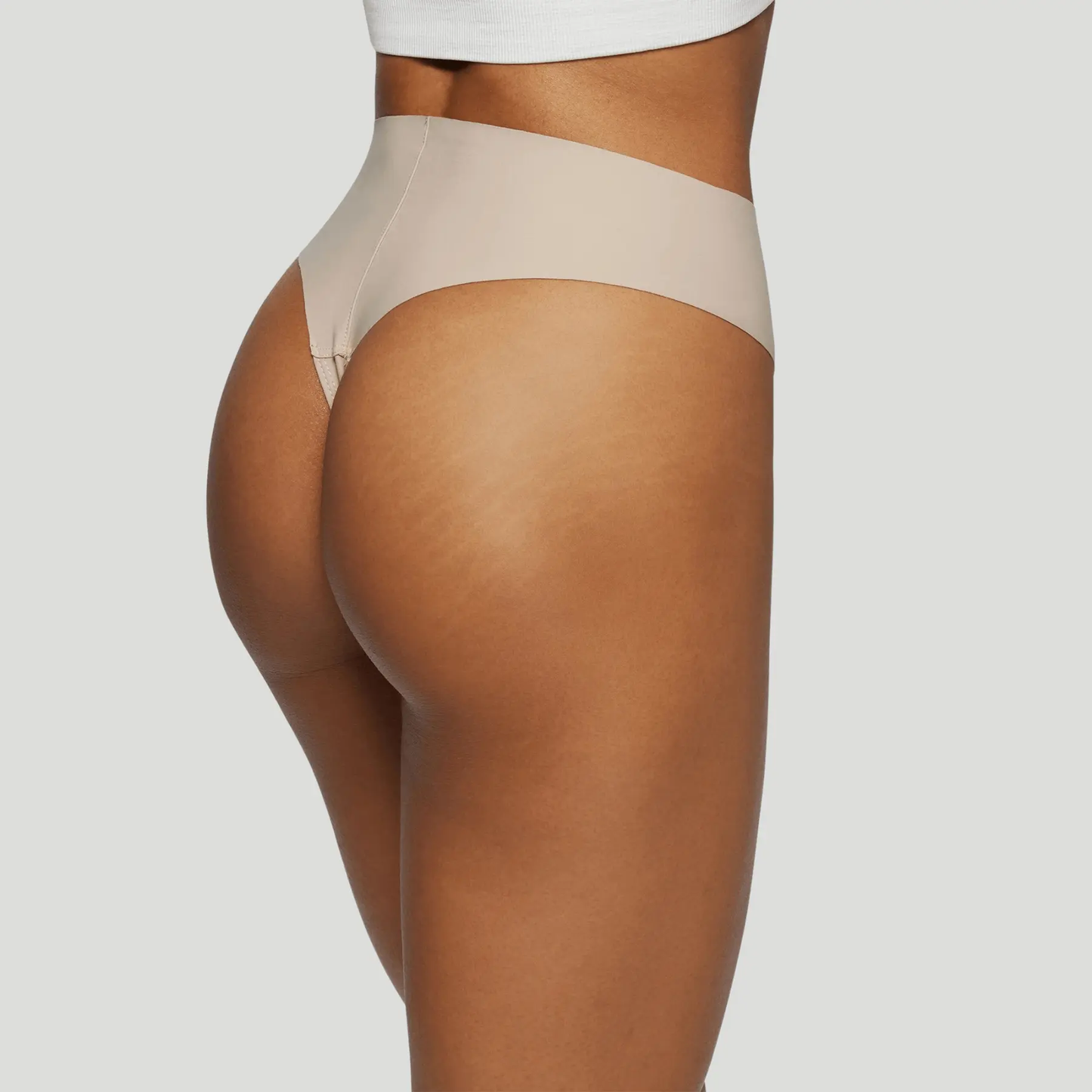 Tanga taille haute sans couture - Beige nude