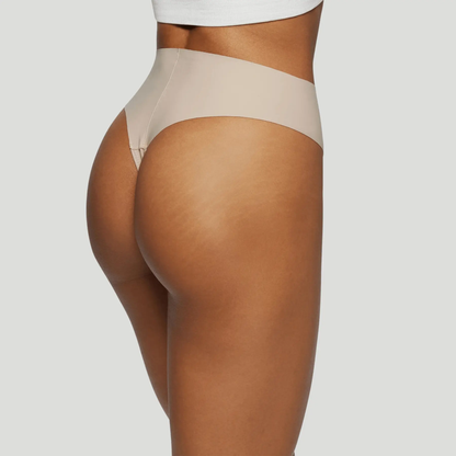 Tanga taille haute sans couture - Beige nude