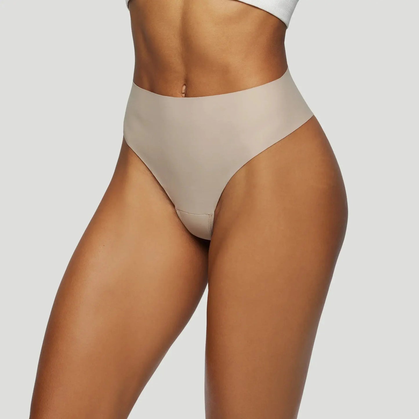 Tanga taille haute sans couture - Beige nude