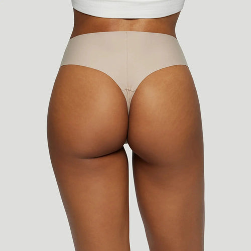 Tanga taille haute sans couture - Beige nude