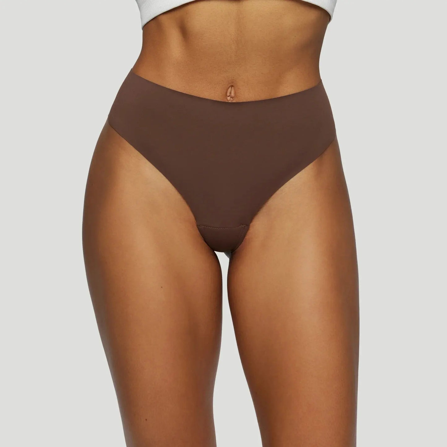 Tanga taille haute sans couture - Brun épicé
