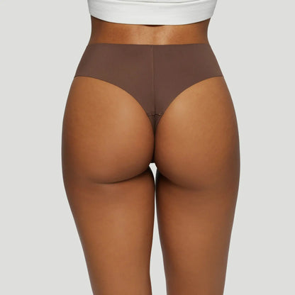 Tanga taille haute sans couture - Brun épicé