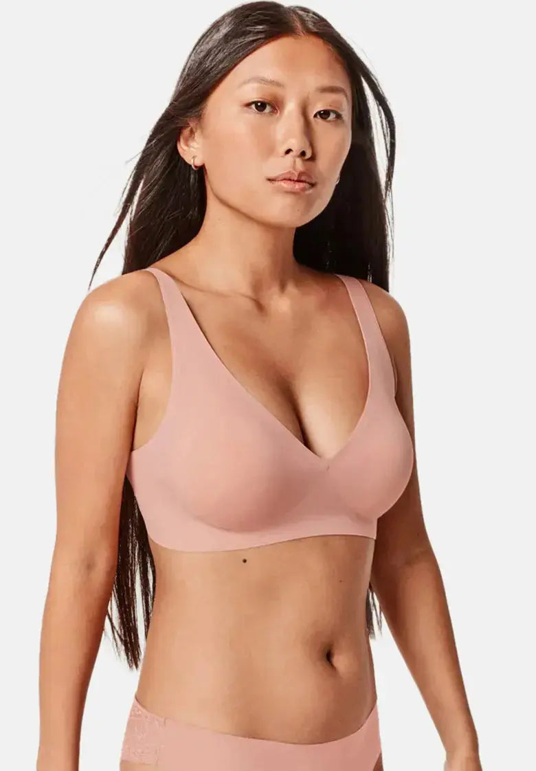 Soutien-gorge push-up sans armature avec col V - Rose poudré v1 Obor